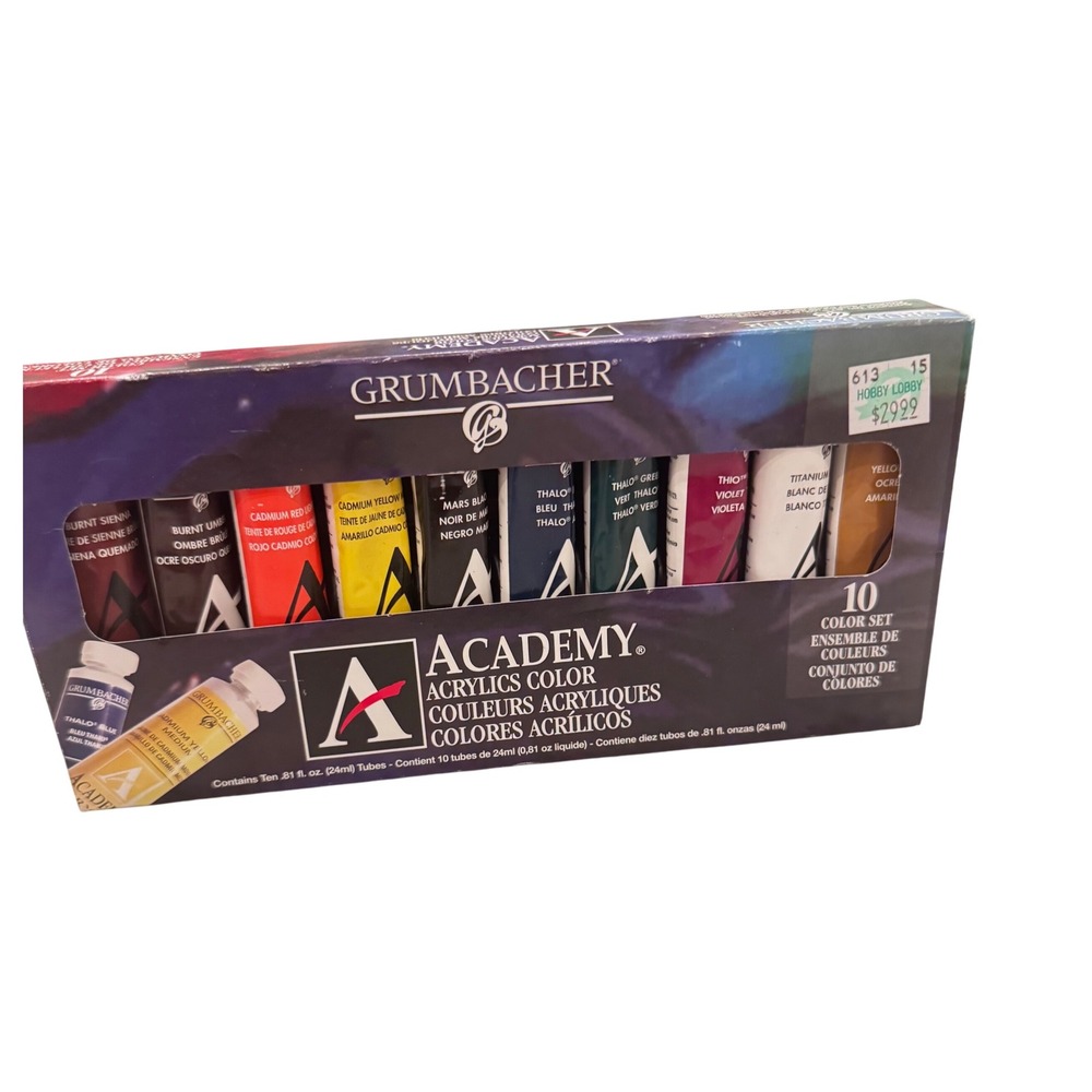 Grumbacher Academy Acrylic Paint Set 10 Color Set  Color Couleurs NOS‎ 2012